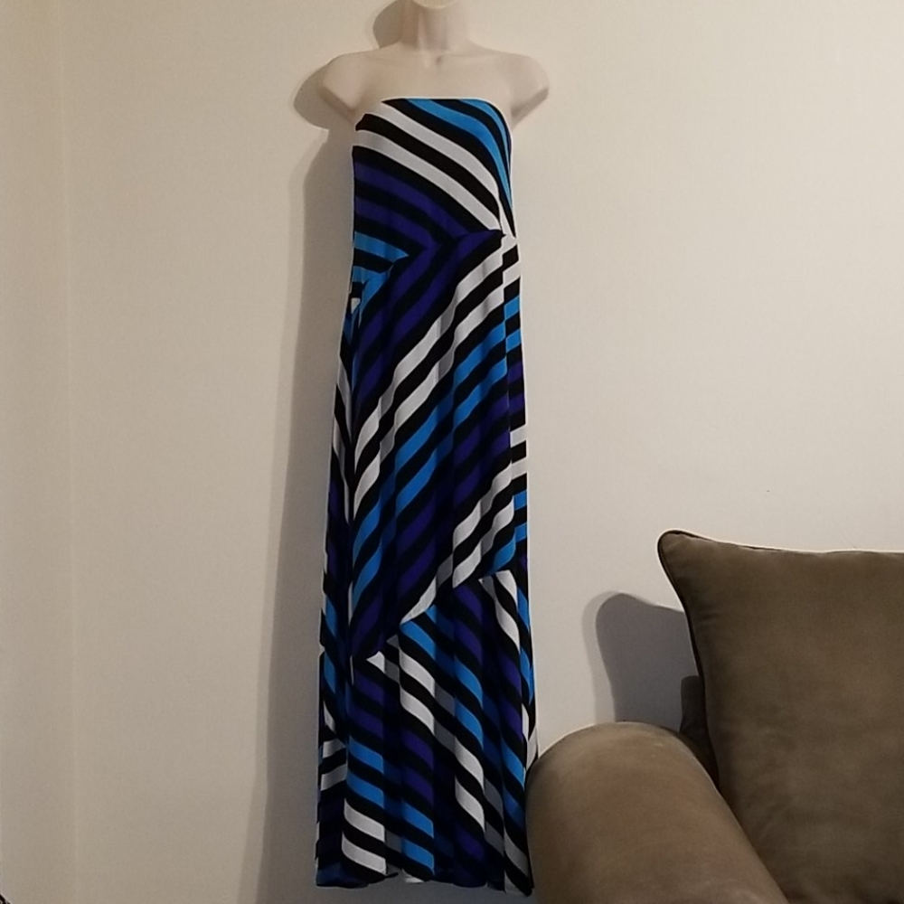 Ashley Stewart women's blue striped tube top dress - Picture 9 of 17